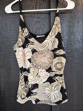 Floral Print Black & Beige Tank Top